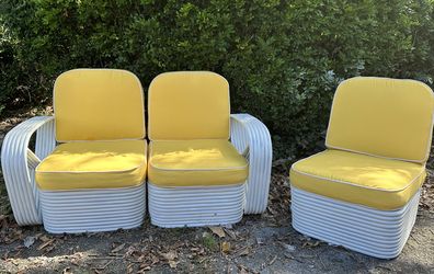 Beautiful Vintage Summery Frankl 6 Strand Rattan Stacks 3 Seat Couch