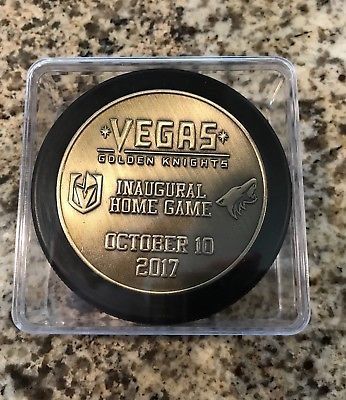 Vegas Golden Knights vs Arizona Coyotes Bronze Inaugural Puck 10/10/17 Rare!