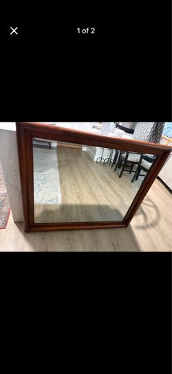 Wood frame beveled mirror