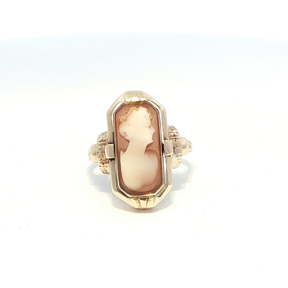 Ladies Cameo / Turquoise Reversible 10k Yellow Gold Ring Size 6 11055336