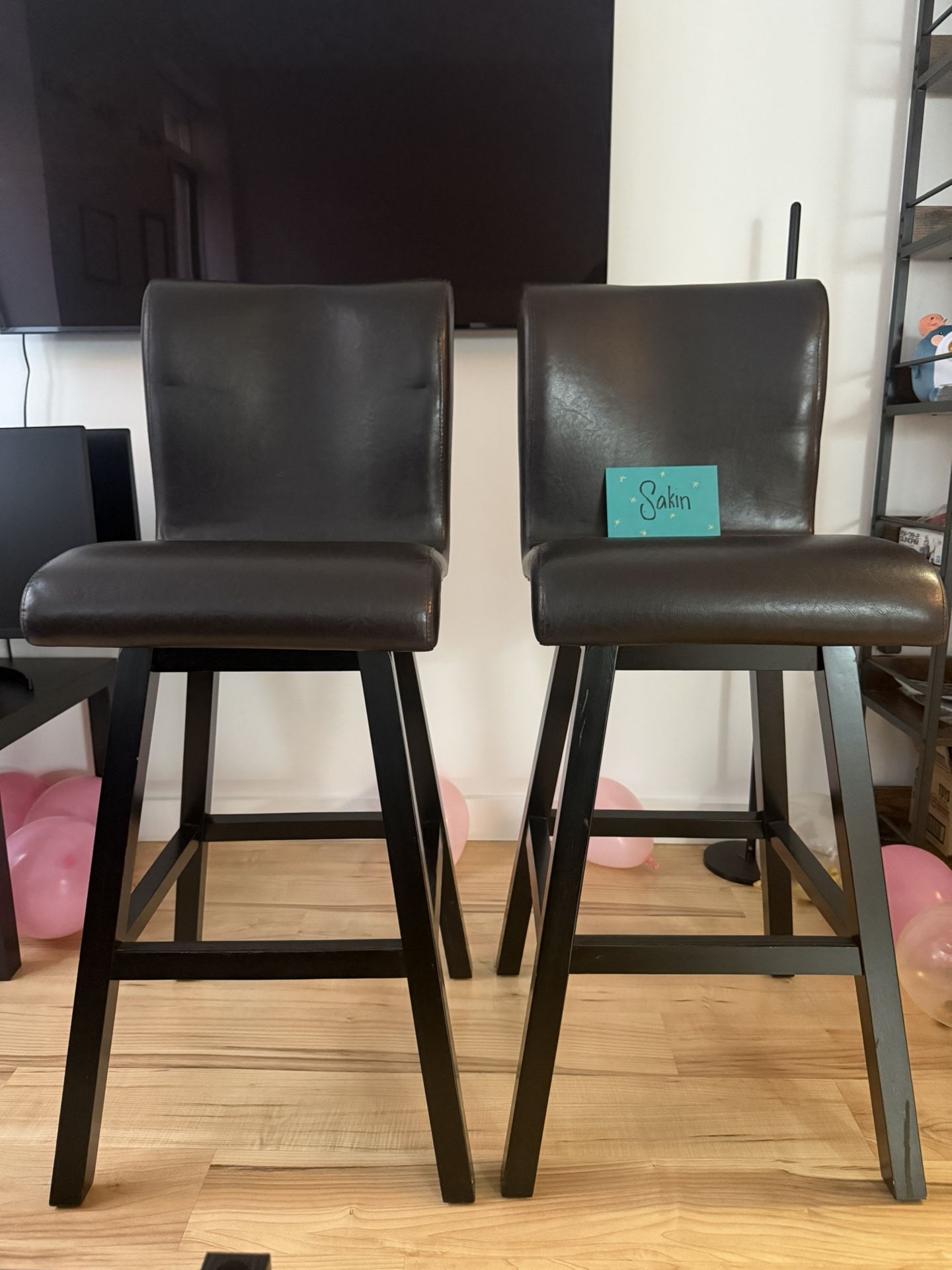 2x Genuine Leather Bar Stools 