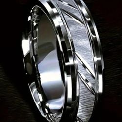 8mm Brushed Titainum Mens ring 