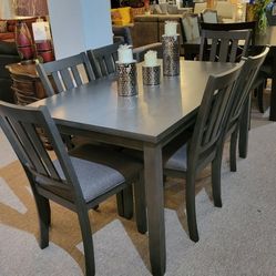 Grey Dining Set (Table + 6 Chairs) New