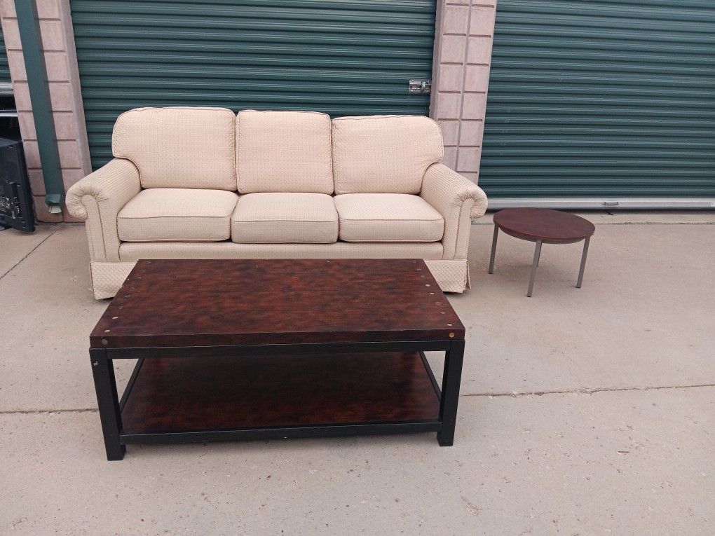 Cream Color Couch And Table Set, Couch L82"W36"H34"