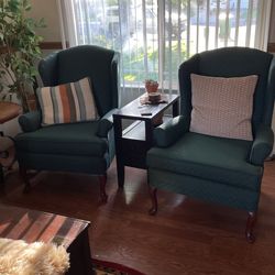 Two Cute Matching Wingback Green Chairs 
