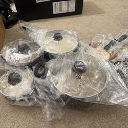 11-Piece Ceramic Non-Stick Pots and Pans Set, Dishwasher & Oven Safe, Non-Toxic, Easy Clean, Black/Cream   New sealed packages  Pick up Belmont and br