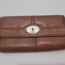  FOSSIL  Maddox Marlow Leather Flap Clutch Wallet Chestnut Brown  Vintage 