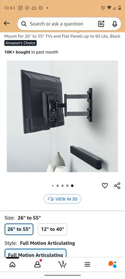 NEW Full Motion Articulating TV Monitor Wall Mount for 26" to 55" TVs and Flat Panels up to 80 Lbs, Black