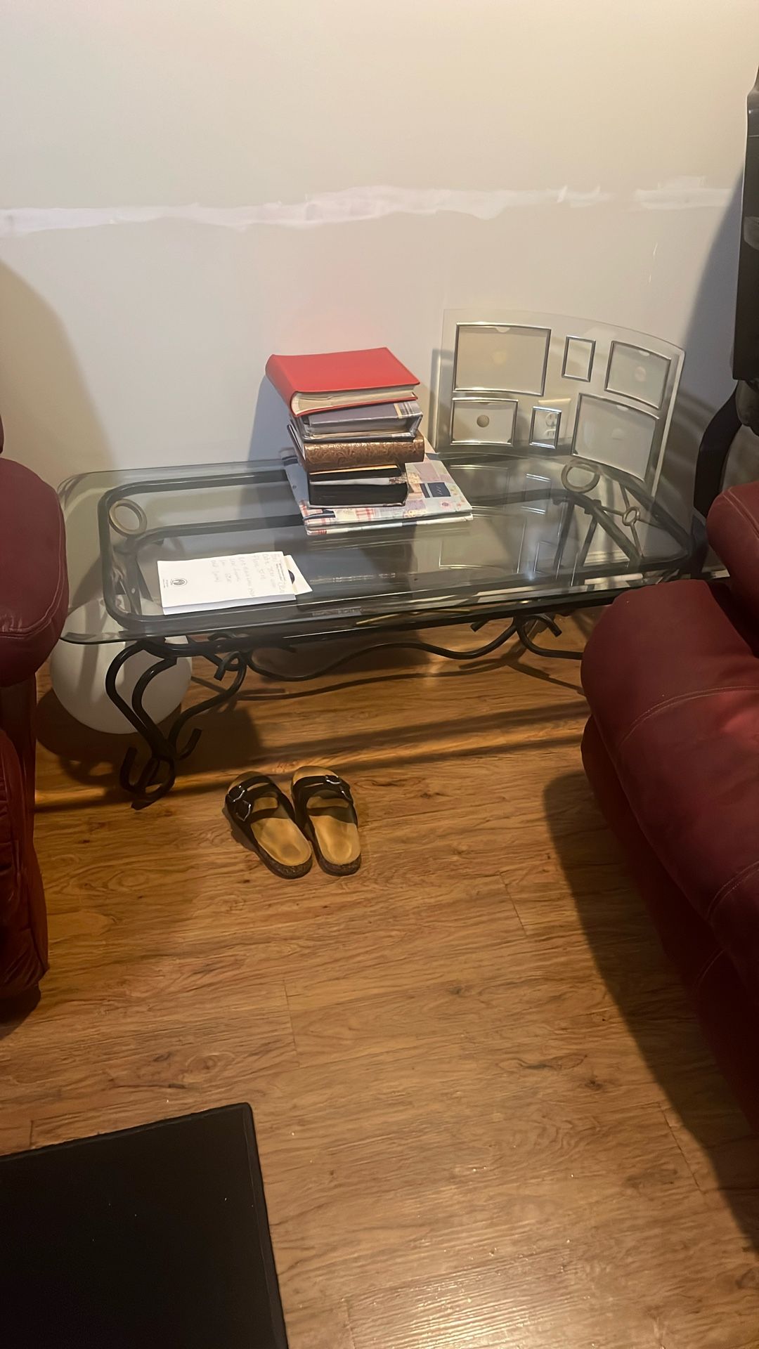 Three Piece Glass And Iron Coffee Table Set