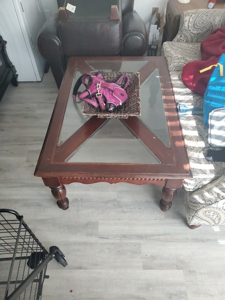 Antique Beveled Glass Coffee Table