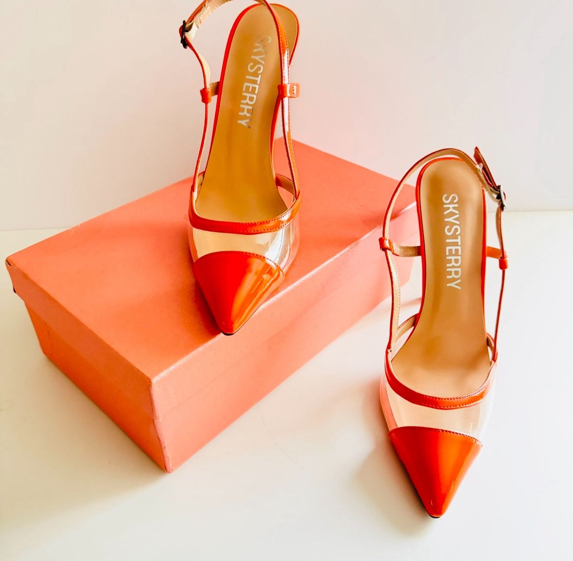  SKYSTERRY Orange Patent Slingback Sandals Size 8