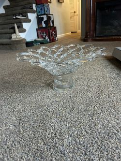 Large Murano Style Lattice Glass Web Centerpiece Bowl Hand Blown Glass Fruit
