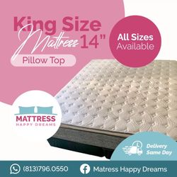 King Size Mattress 14 Inch Thick With Pillow Top And Box Springs New From Factory Available All Sizes Same Day Delivery 