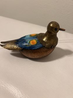 Bird sculpture Chilean art, Santiago, Chile, mixed metals, enamel and lapis lazuli,