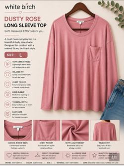 Womens Long Sleeve Dusty Pink Top