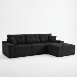 118”Modular Sectional Sofa -L Shaped Modern Cloud Couch w/1 Ottoman, 4-Seat Boneless Sleep Chair