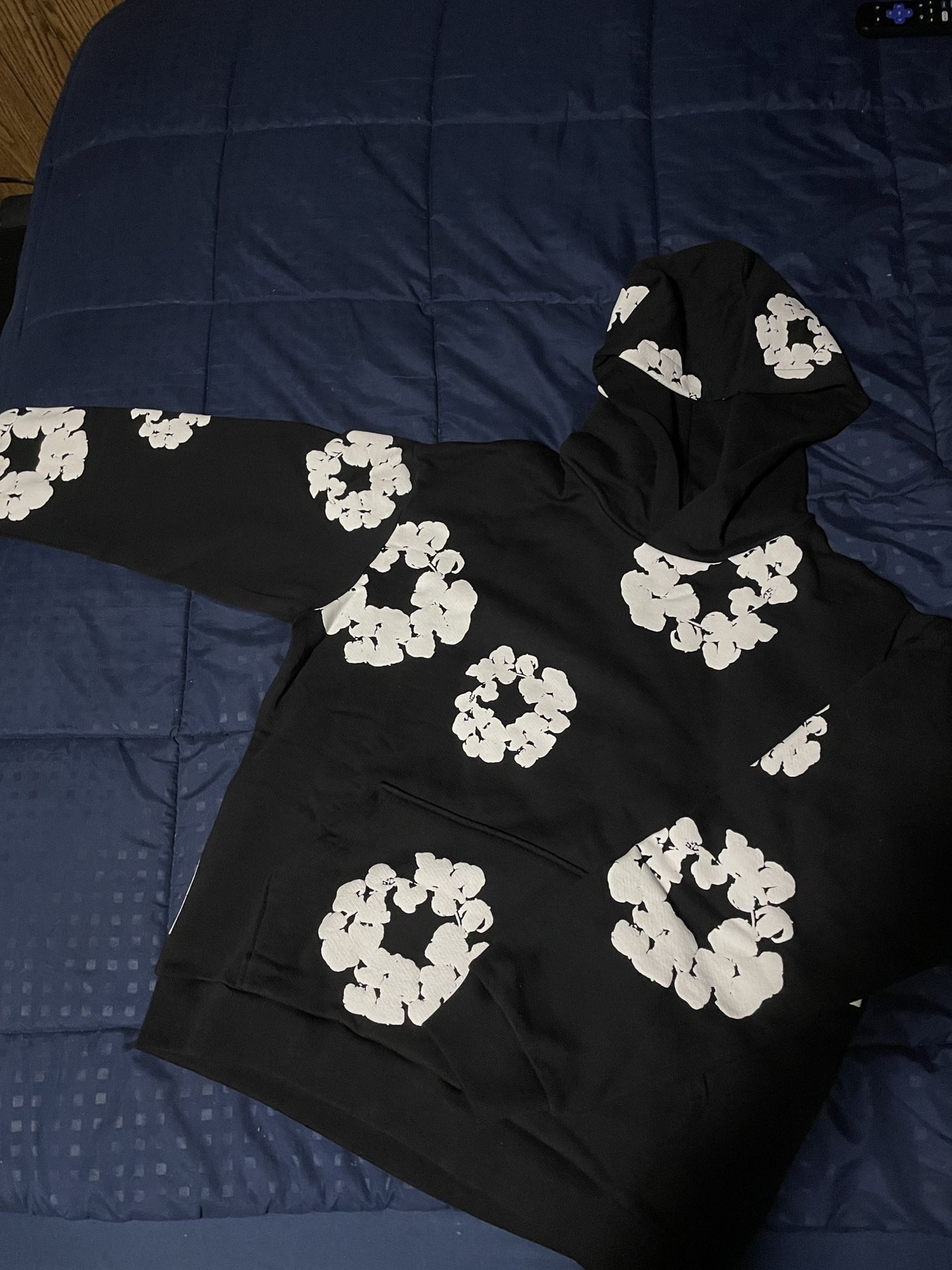 white on black denim tears hoodie