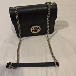 Authentic GUCCI Black Leather Interlocking Crossbody. Purchased Brand New. 