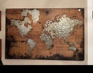 Large Rustic Metal World Map Wall Art