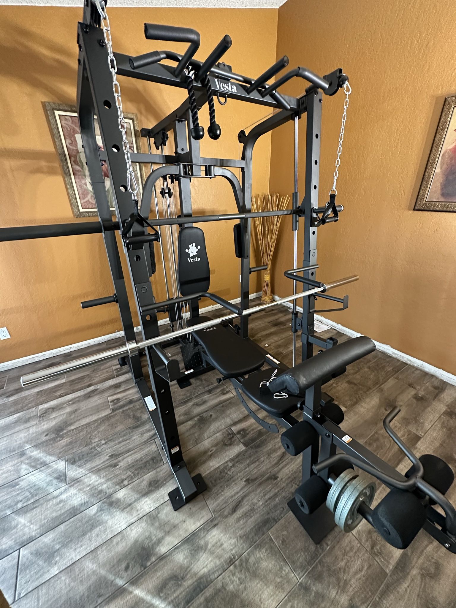 Vesta Fitness Smith Machine 1001 w/Bench Attachment 245lb Cast Iron