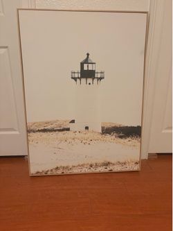 30” x 40” Framed Lighthouse Canvas Wall Art | Coastal Beach Decor