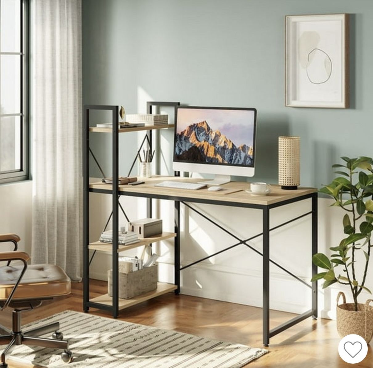 Modern Computer Desk with Bookshelf – Sturdy & Stylish
