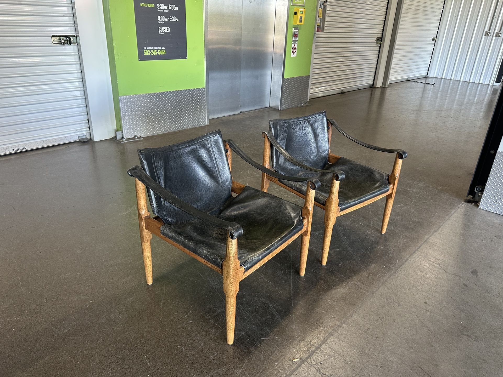 SOLD Pair Vintage Leather Sling Chair