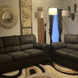 Plush Sofa & Love Seat Set Charcoal Grey 