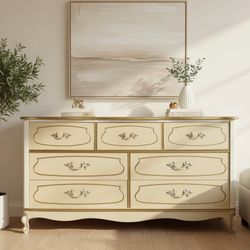 Beautiful Cream & Gold Dresser – Some Wear, Tons of Charm
