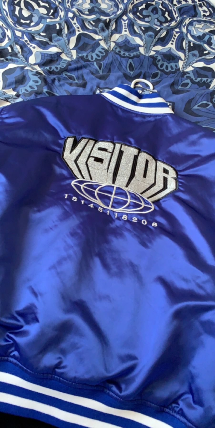 Visitor On Earth Blue Varsity Bomber (double-sided)