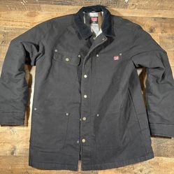 Wrangler Men's Workwear Jacket Medium Corduroy Collar Striped Wool Lining Barn Coat