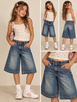 Size 8 Girl’s Vintage Mary-Kate and Ashley denim wide leg shorts 2000’s Y2K