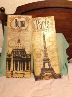 Roma and paris hanging tin pictures