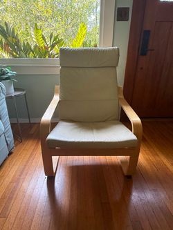2 -Cream & Light Wood Lounge Chair / Reading Chair