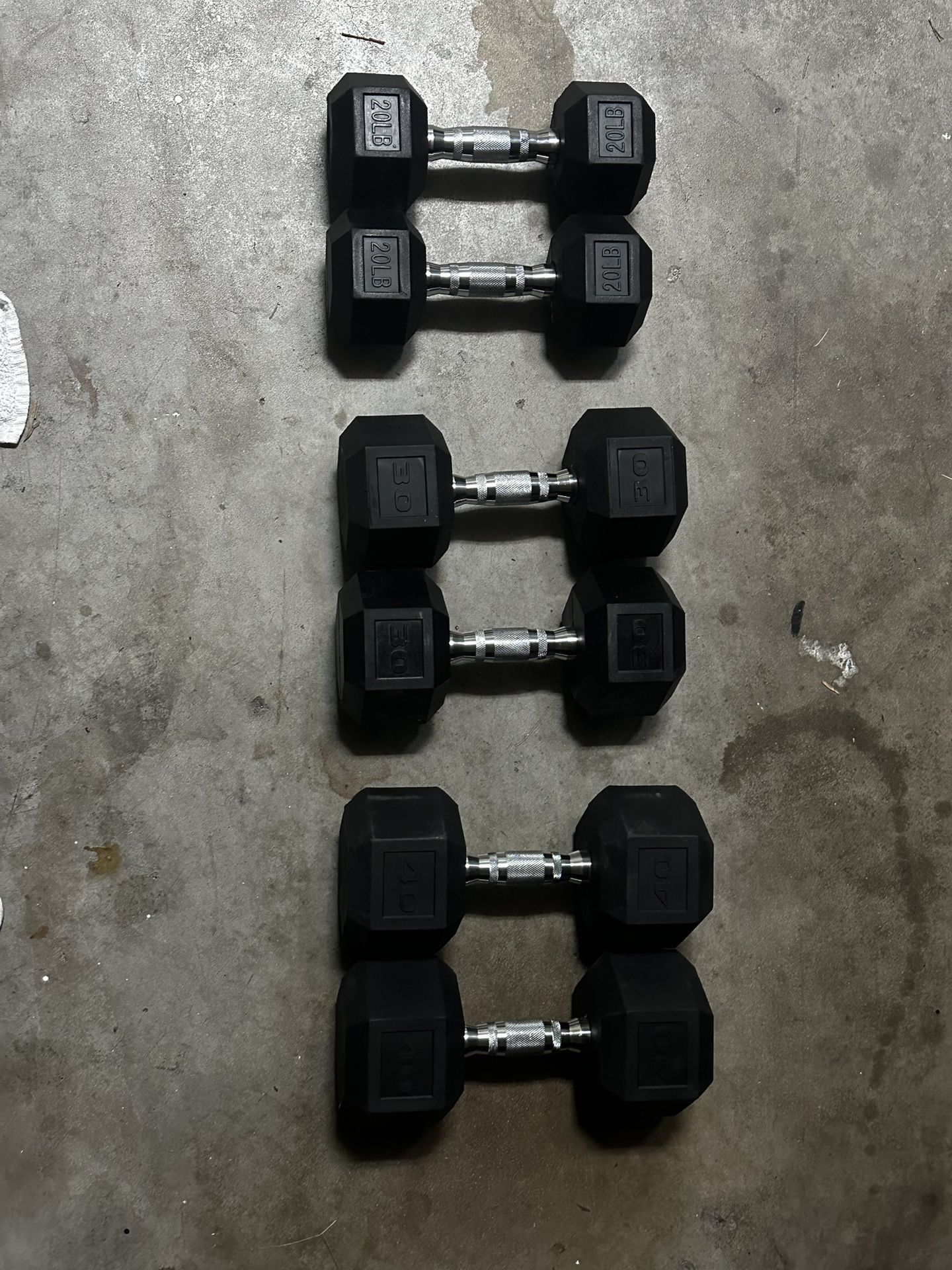 Set Of 20s, 30s and 40s Rubber Dumbbells