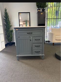 New assembled 30 in. Freestanding Blue Gray Bath Vanity with White Ceramic Top, Sink, Flip Drawers (AS is)