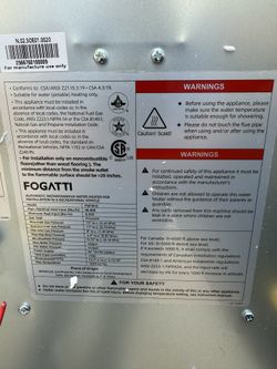 Fogatti FS07B1S RV Tankless Water Heater – Propane – New Open Box – Never Used