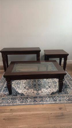 3-Piece Dark Wood Coffee and End Table Set