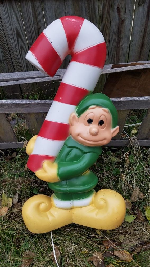 Vintage Empire elf holding candy cane Christmas blow mold