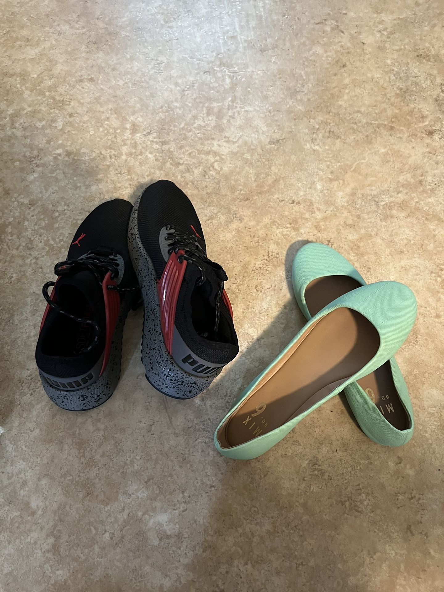 Sneakers/puma + lt Green Flats/ Dress Shoe