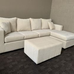 White Cream Sectional Couch And Ottoman 