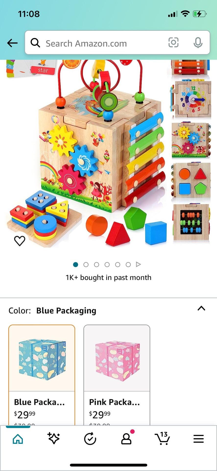 HELLOWOOD Wooden Activity Cube, 8-in-1 Montessori Toys for 1+ Year Old Boys & Girls, Educational Learning Toys for Toddlers Age 1-2, First Birthday Gi