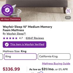 Waifair Memory Foam Matttess KING size 