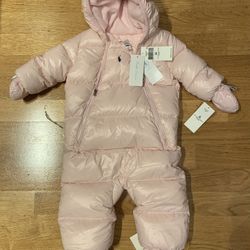 Ralph Lauren Baby Girl Pink Winter Suit 3 Piece Snowsuit,New