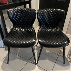 Contemporary Black Vinyl Upholstered Dining Chair Set of 2