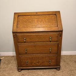 Antique Oak Secretary Desk With Flip Down Pull Down Writing Surface