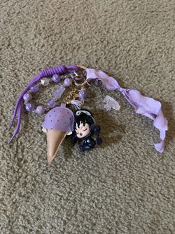 Skullpanda Bag Charm Keychain Purple Black Silver