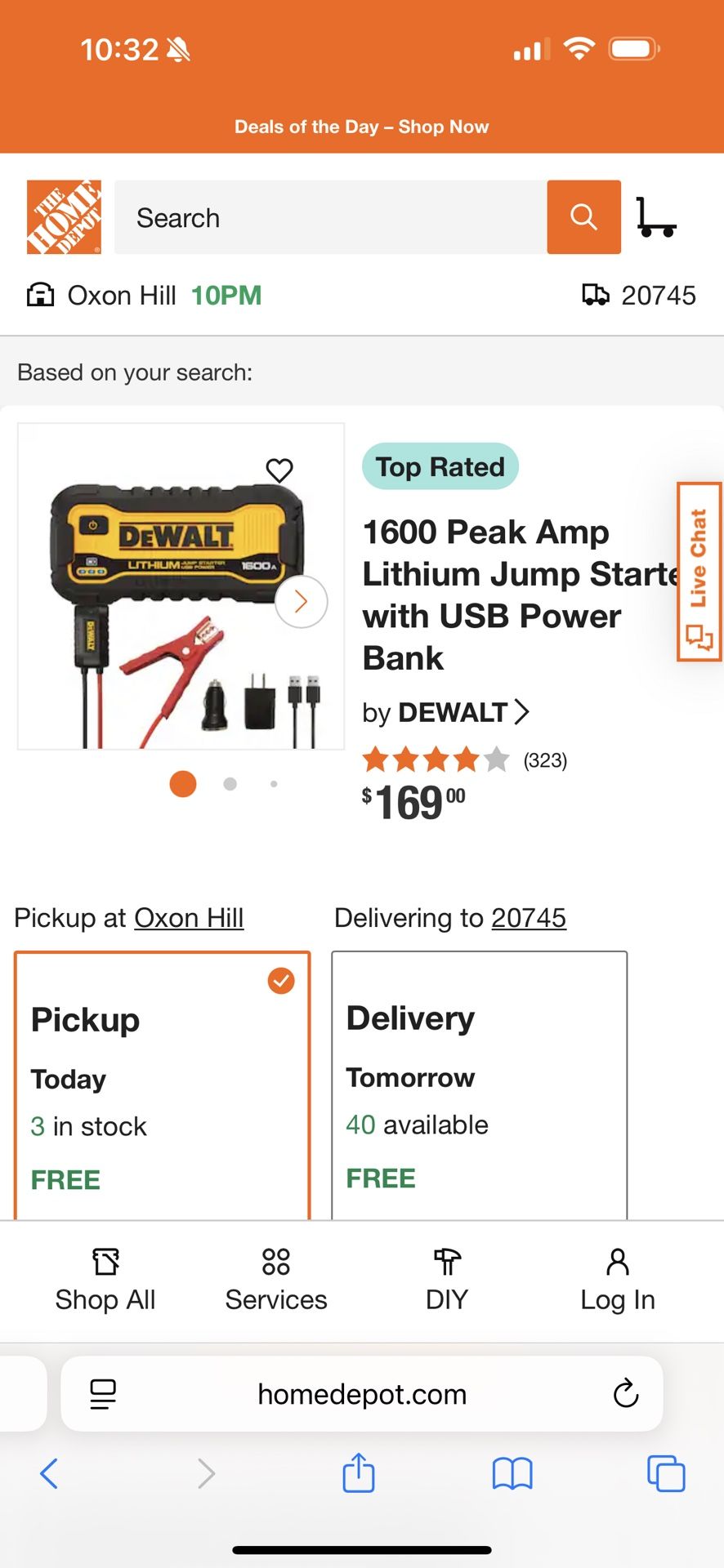 Dewalt 1600 Peak Amp Lithium Jump Starter