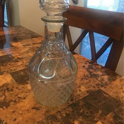 Vtg Liquor Decanter Bottle Crown Royal Glass Stopper Wine Whiskey Etched Glass