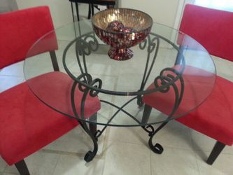 Wrought Iron Round Glass Top Dining Table